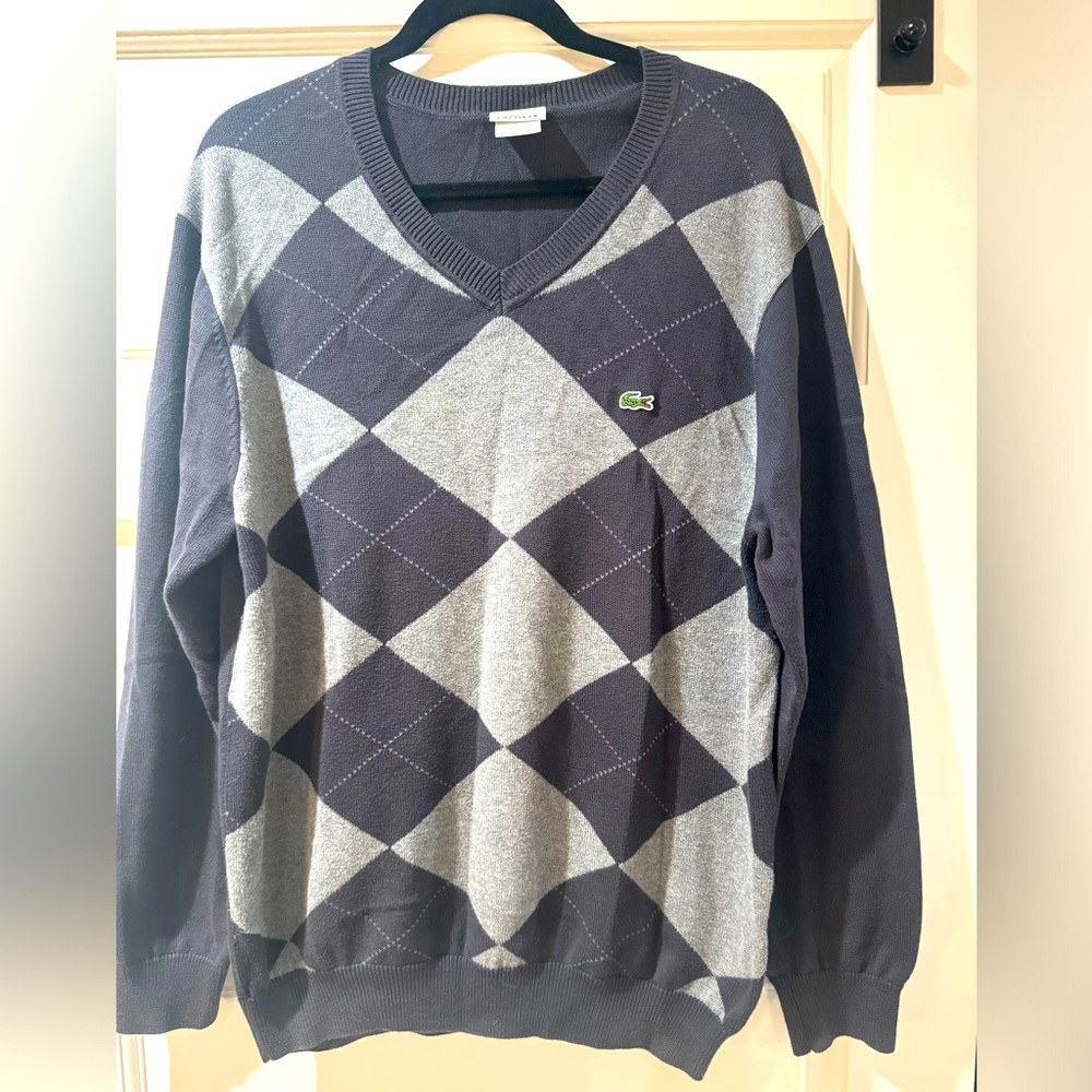 Good Condition Plaid Lacoste V-Neck Sweater